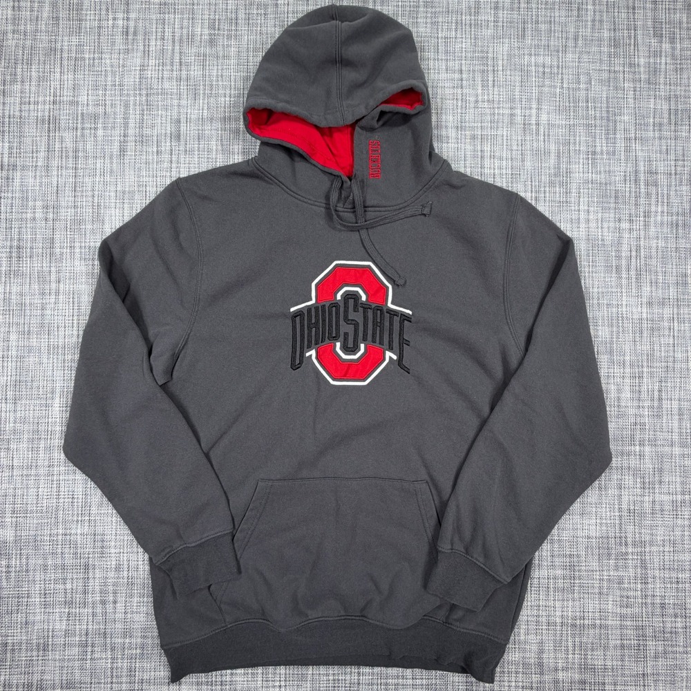 Colosseum Mens XL Ohio State Buckeyes Charcoal Gray Pullover Hoodie Applique